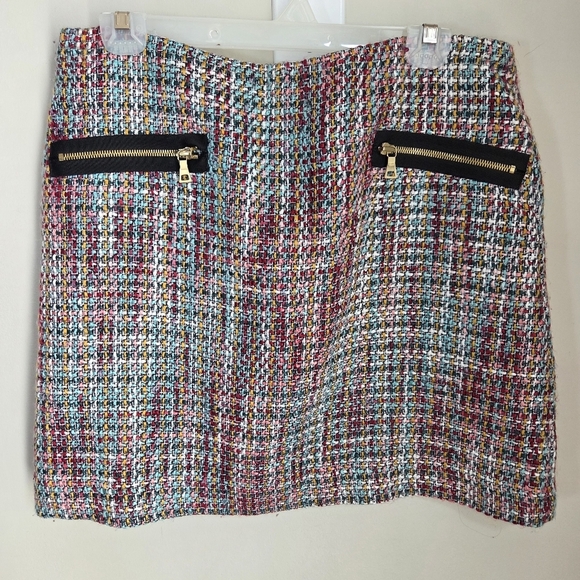 ⭐️Loft Multicolor Tweed Skirt with Zippered Pockets Size 12 - Picture 1 of 4